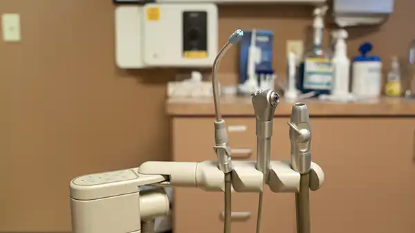 Some of the tools next to the dentist chair at Avery Dental Center