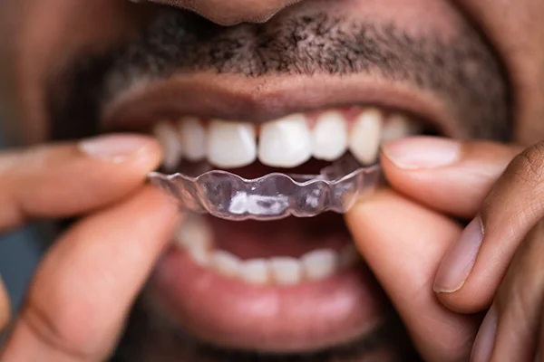 Man putting on Invisalign clear aligners